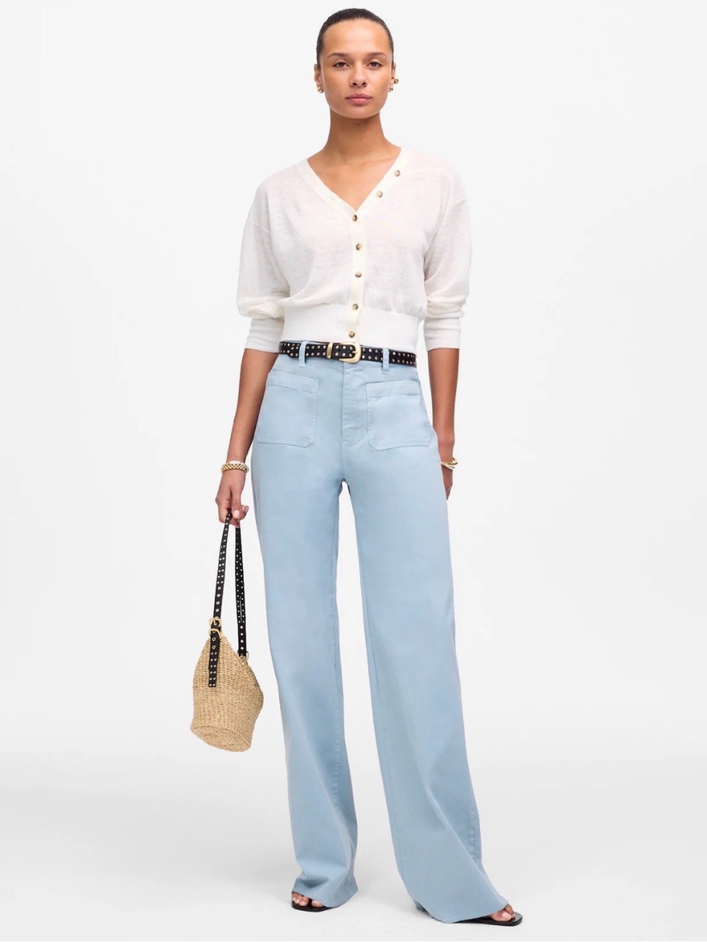 Madewell Emmett Wide-Leg Pants Blue Sz 30 Patch Pockets Stretchy Super High Rise